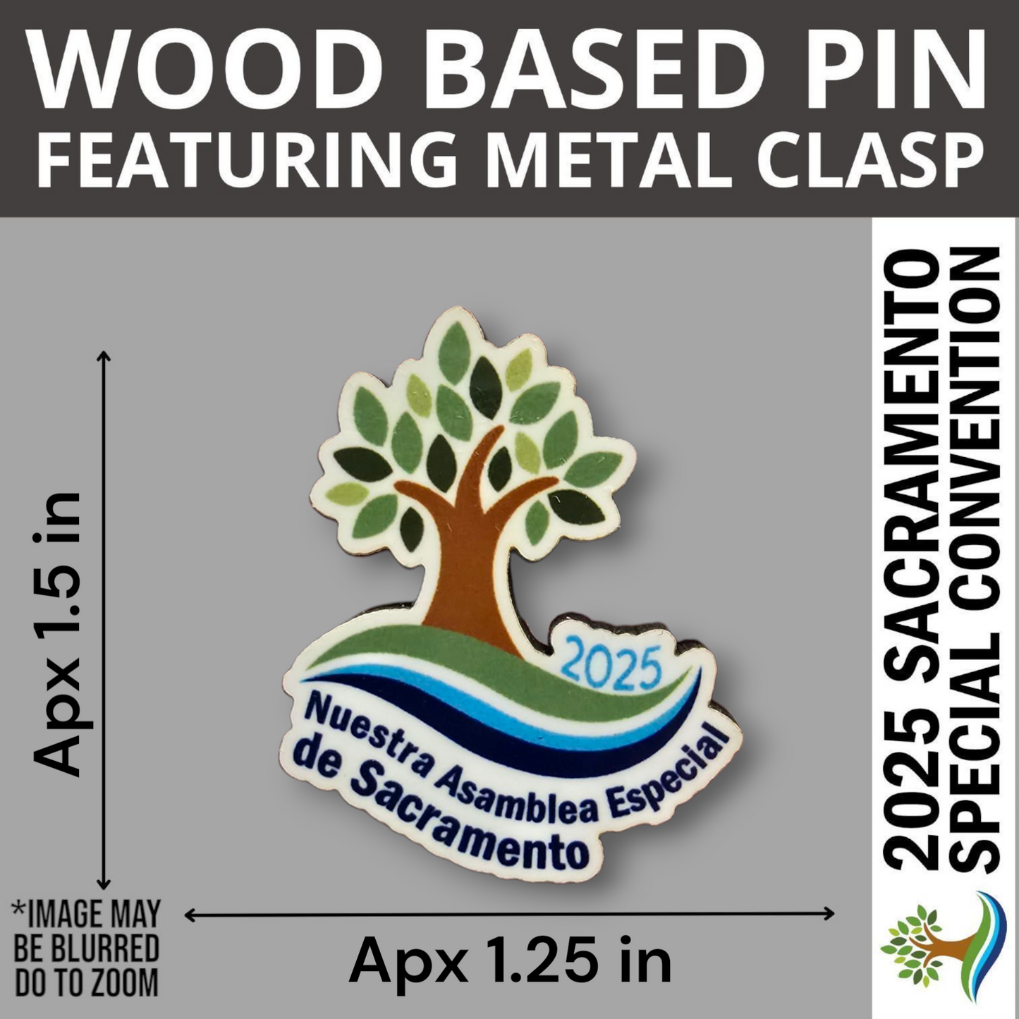 Spanish - Tree Logo With Words - Pin - United States Sacramento (California) - 2025 Special Convention of Jehovah's Witnesses - JW Gifts and Souvenirs