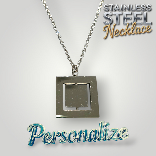 Rotating Square Necklace - Ready to be Engraved - Premium Stainless Steel Piece #700039