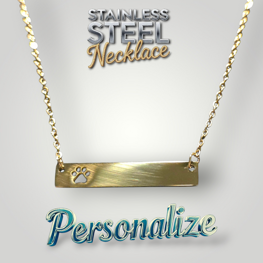 Paw - Horizontal Bar Necklace - Ready to be Engraved - Premium Stainless Steel Piece #700038