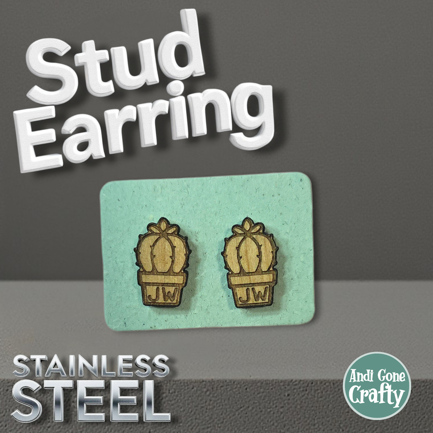 Plant 2 - Wood JW Earring - Stainless Steel Posts