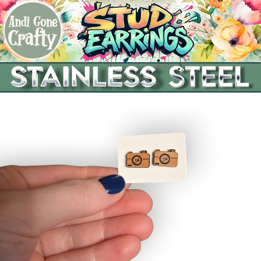 Camera - JW Stud Earring - Stainless Steel Posts
