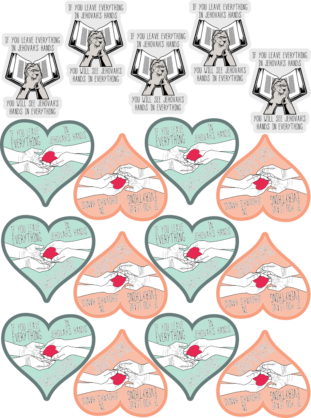 See Jehovah's Hands - Variety Pack - Water Resistant Stickers (Bulk Pack of 17 Stickers)