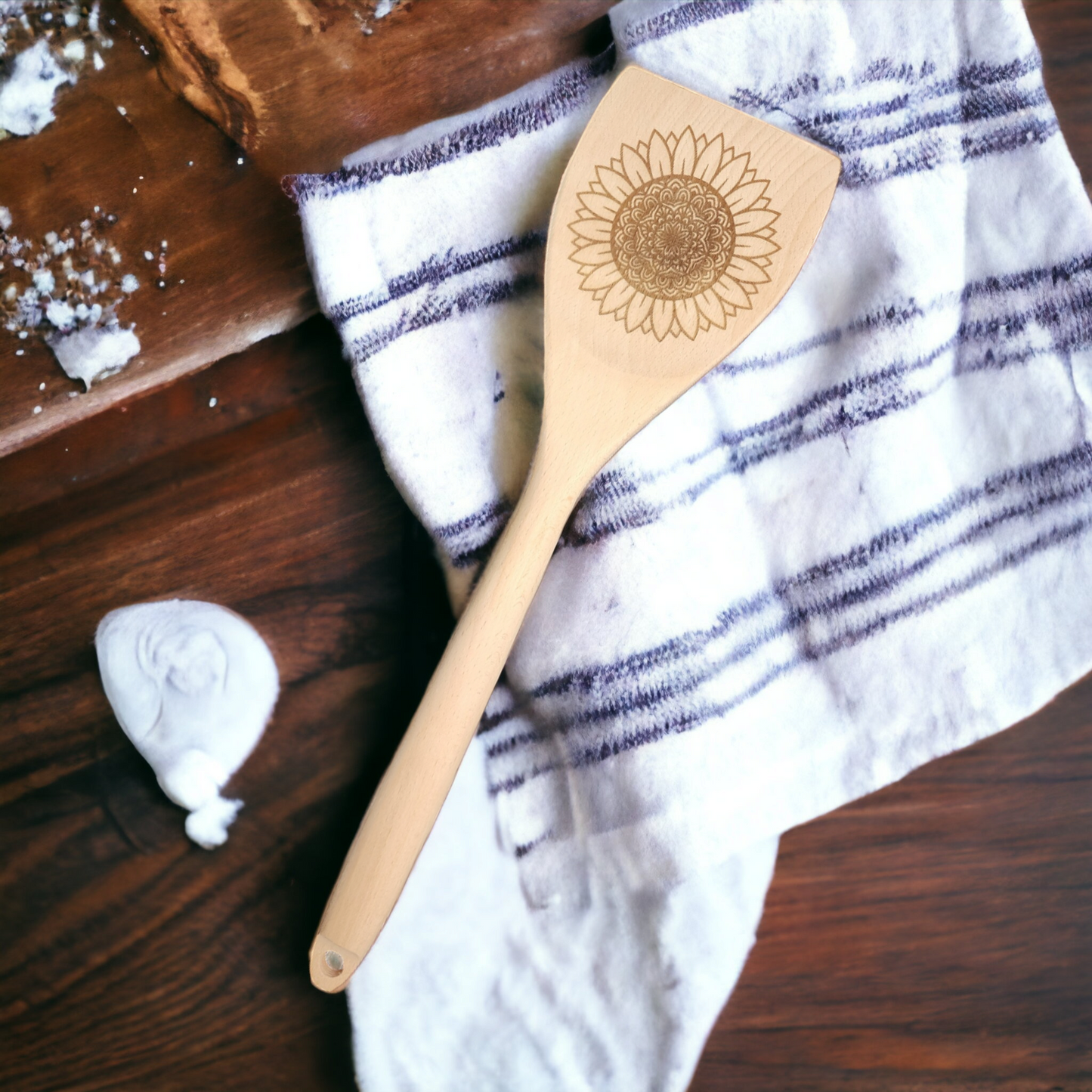 Cucharas de Cocina de Madera Grabadas - Mandala de Girasol