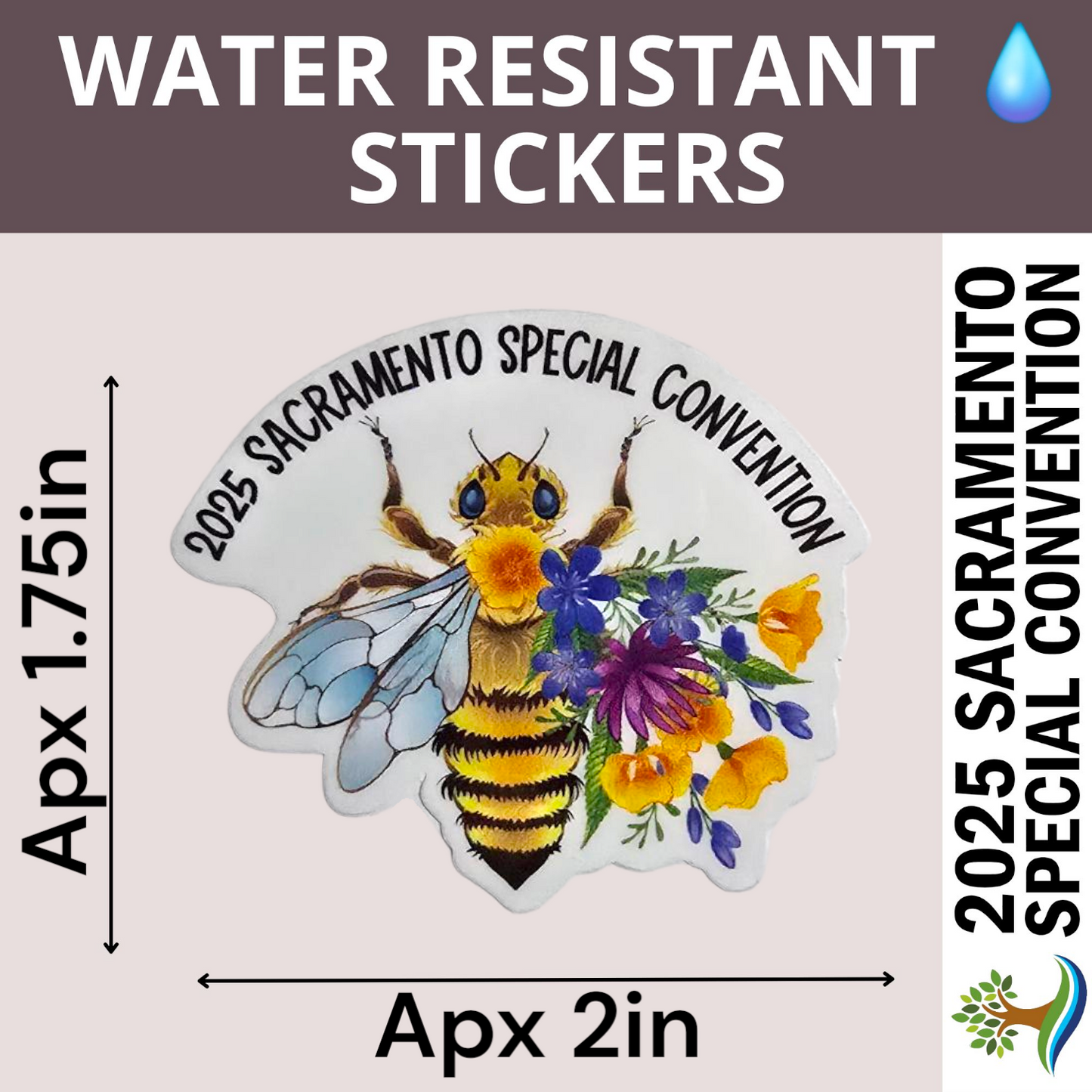 Bee w/ Flowers - Water Resistant Stickers (Bulk Pack of 18 Stickers)