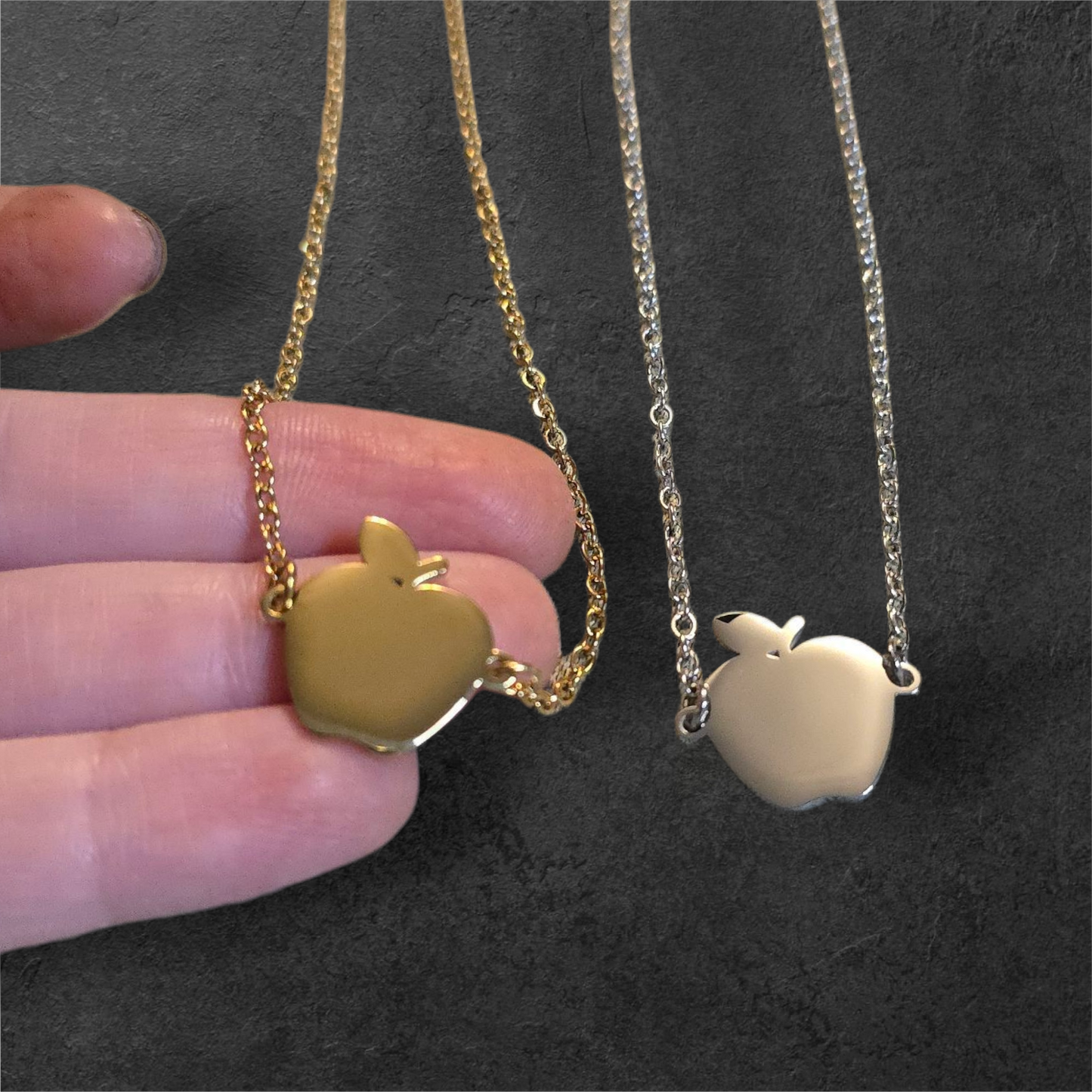 Teacher / School Apple Necklace - Ready to be Engraved - Premium Stainless Steel Piece #700034