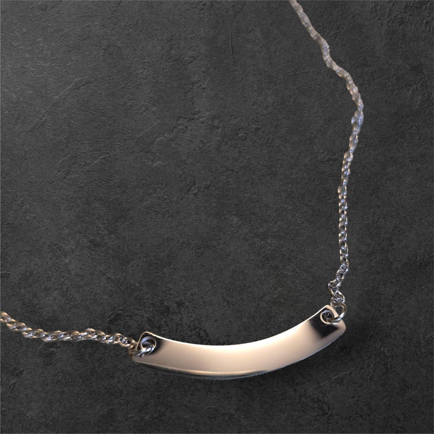 Silver - Curved Bar Necklace - Ready to be Engraved - Premium Stainless Steel Piece #700007
