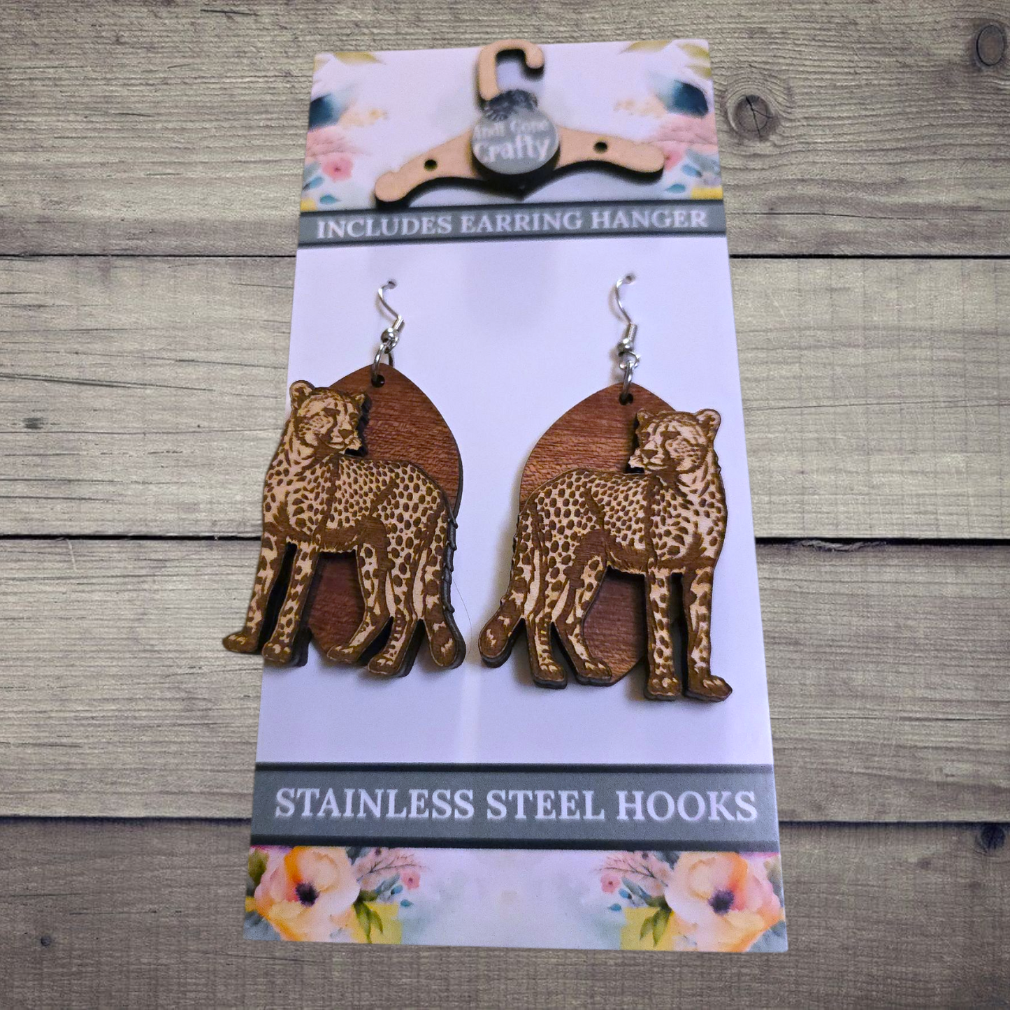 Cheetah - (Lightweight Wood and Stainless Steel Hooks) - Earring Number 300531