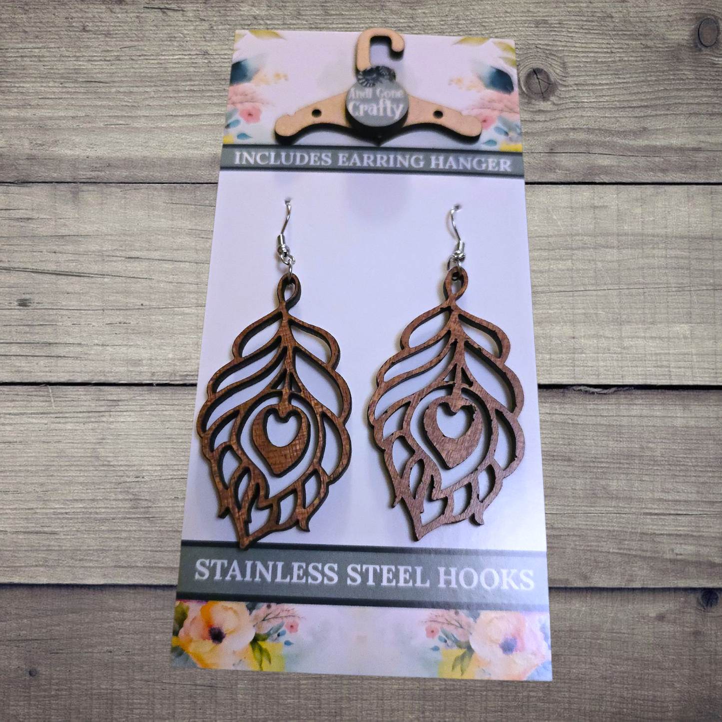 Feather - (Lightweight Wood and Stainless Steel Hooks) - Earring Number 300533
