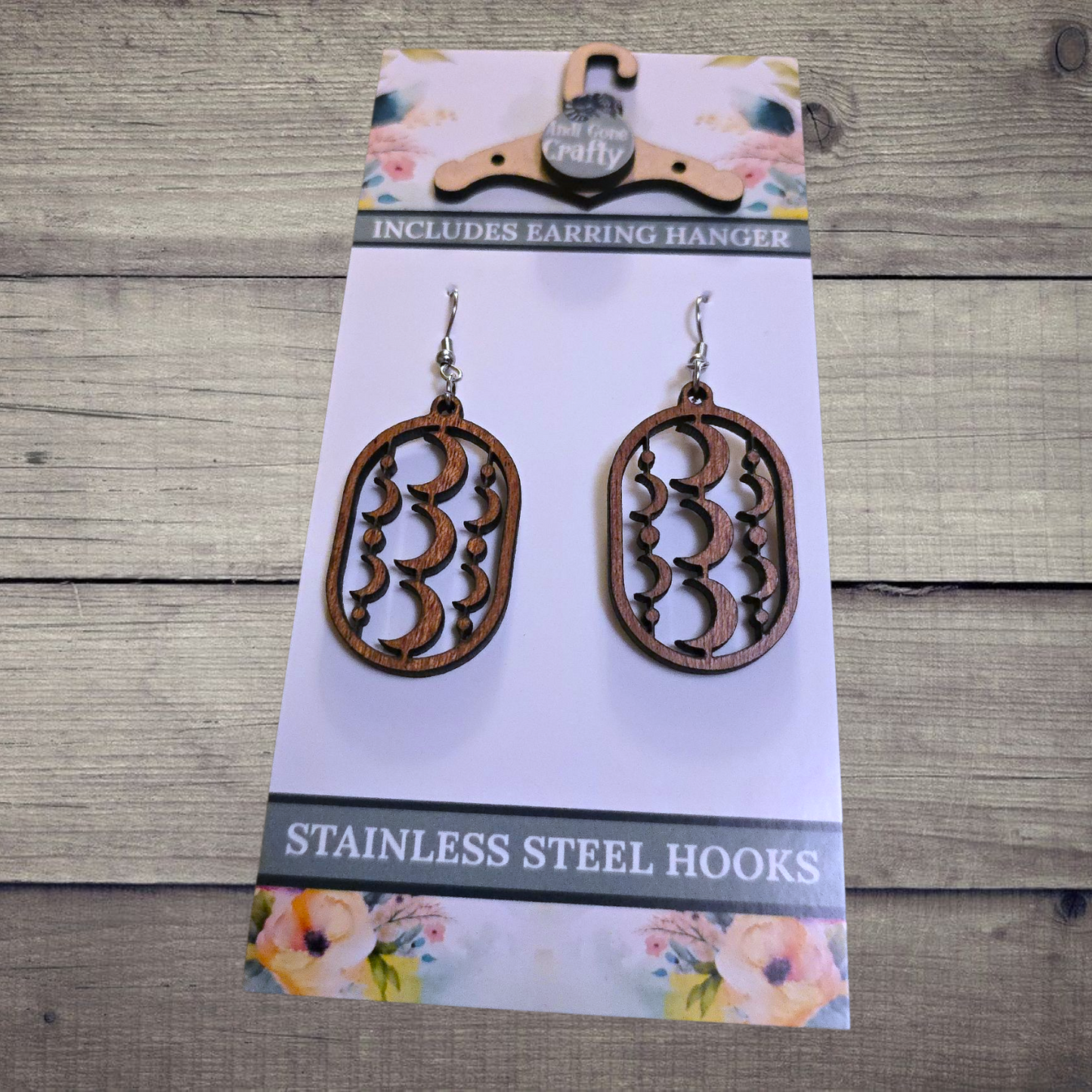 Moons - (Lightweight Wood and Stainless Steel Hooks) - Earring Number 300504