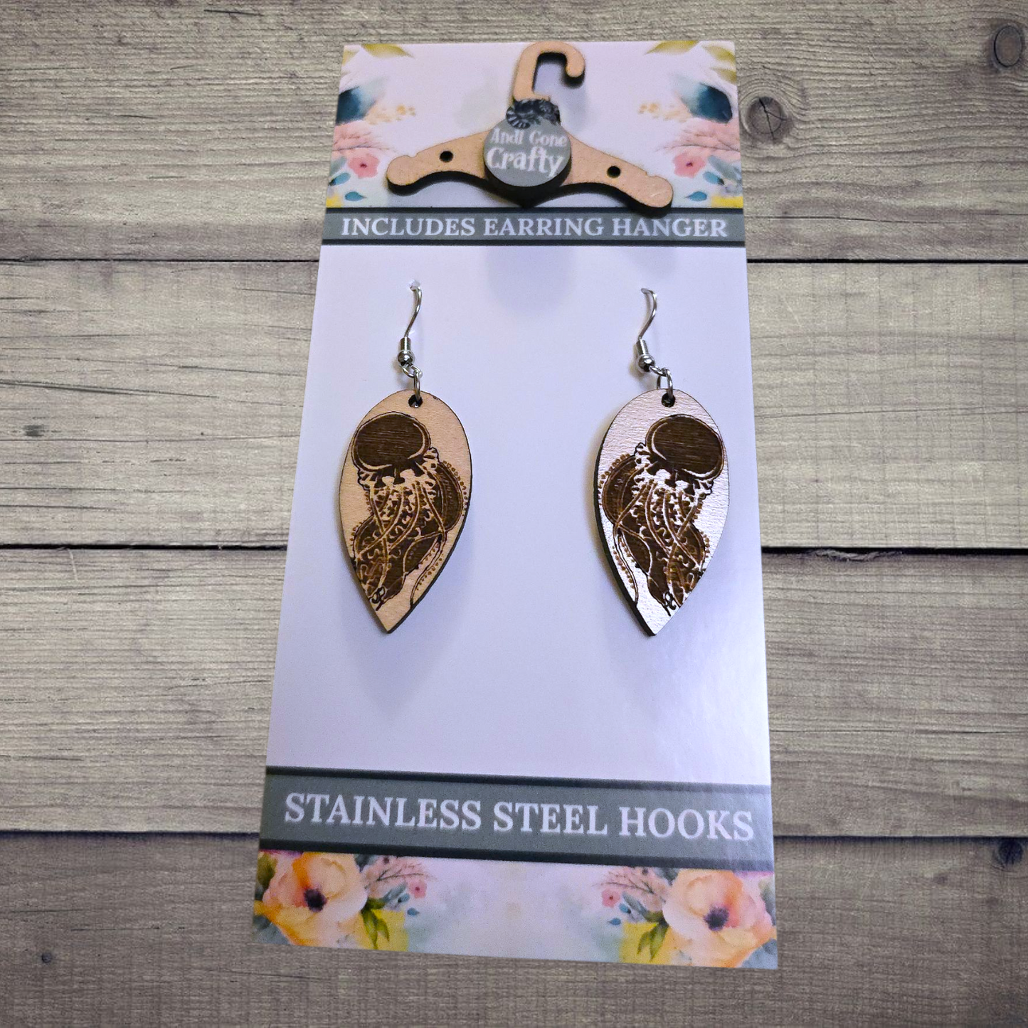 Jellyfish - (Lightweight Wood and Stainless Steel Hooks) - Earring Number 300505