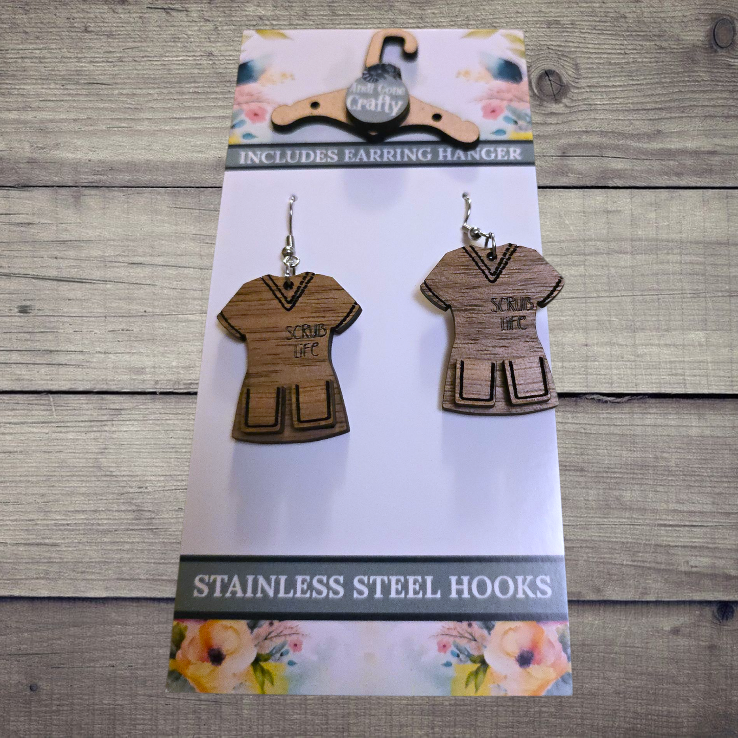 Healthcare - (Lightweight Wood and Stainless Steel Hooks) - Earring Number 300511