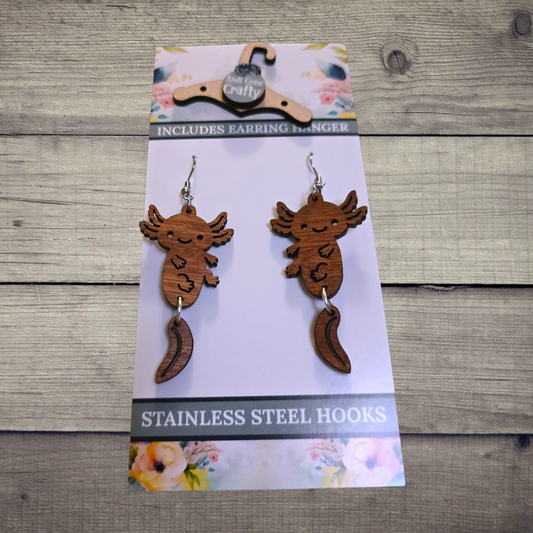 Axolotl - (Lightweight Wood and Stainless Steel Hooks) - Earring Number 300129