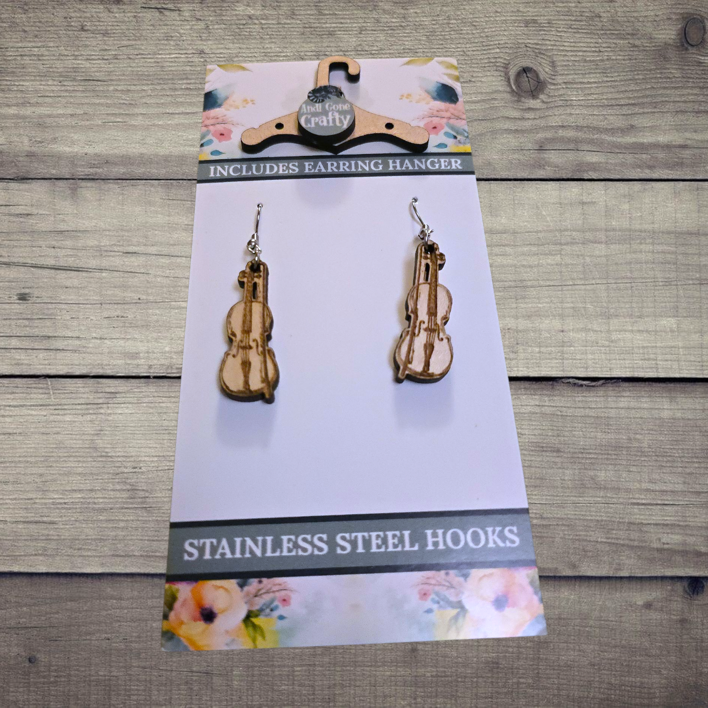 Music - (Lightweight Wood and Stainless Steel Hooks) - Earring Number 300479
