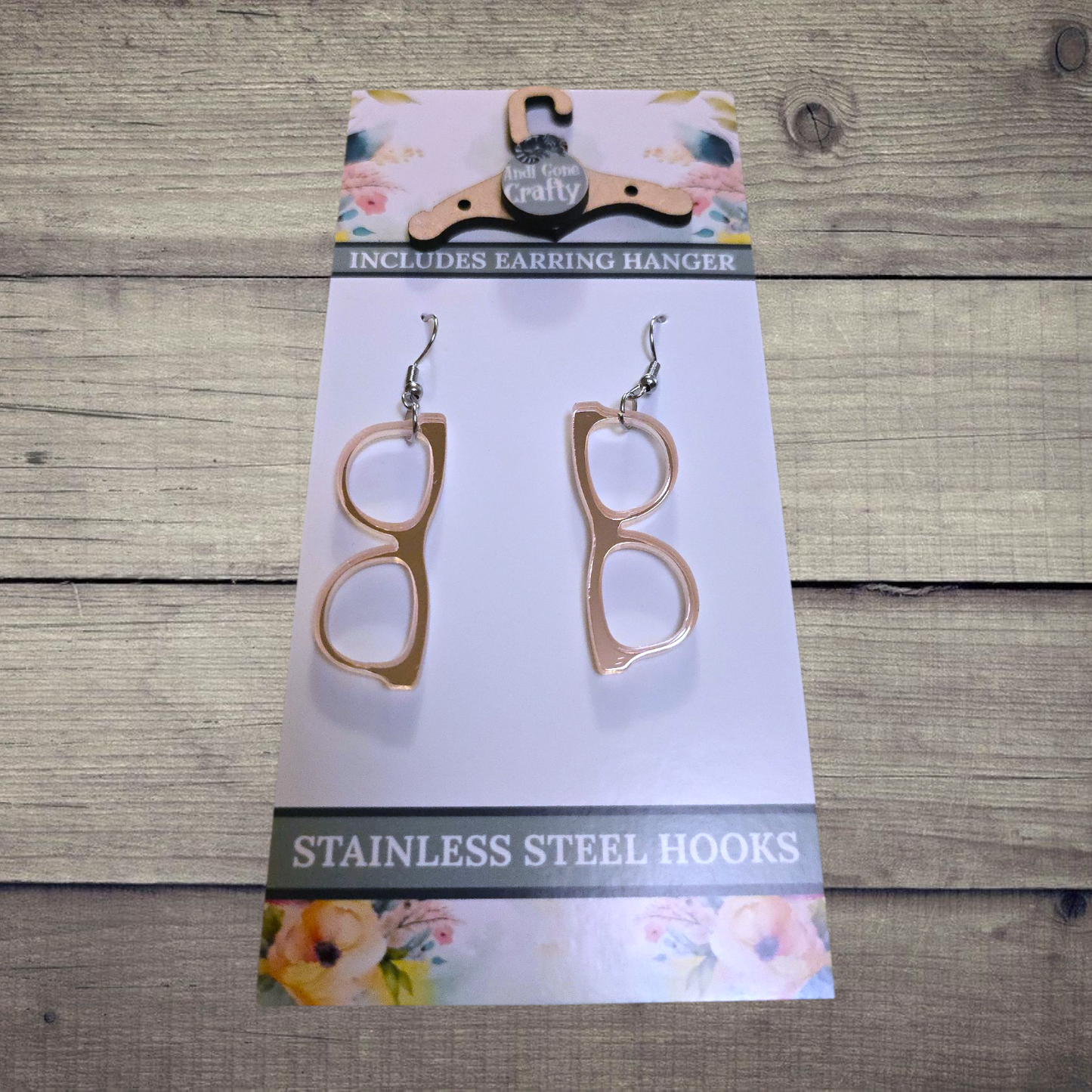 Glasses - (Lightweight Wood and Stainless Steel Hooks) - Earring Number 300483