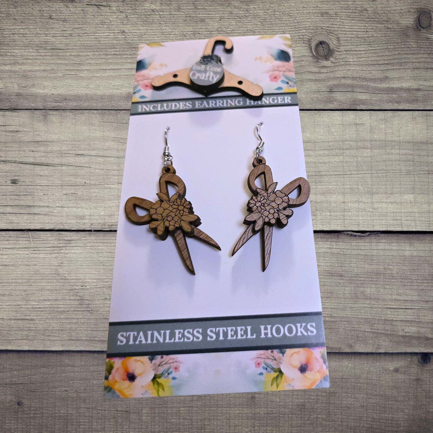 Scissors - (Lightweight Wood and Stainless Steel Hooks) - Earring Number 300486