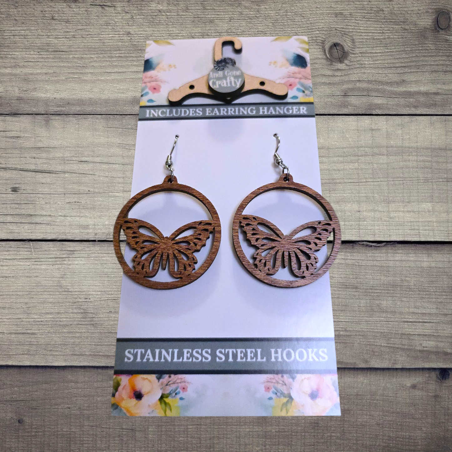 Butterfly - (Lightweight Wood and Stainless Steel Hooks) - Earring Number 300489