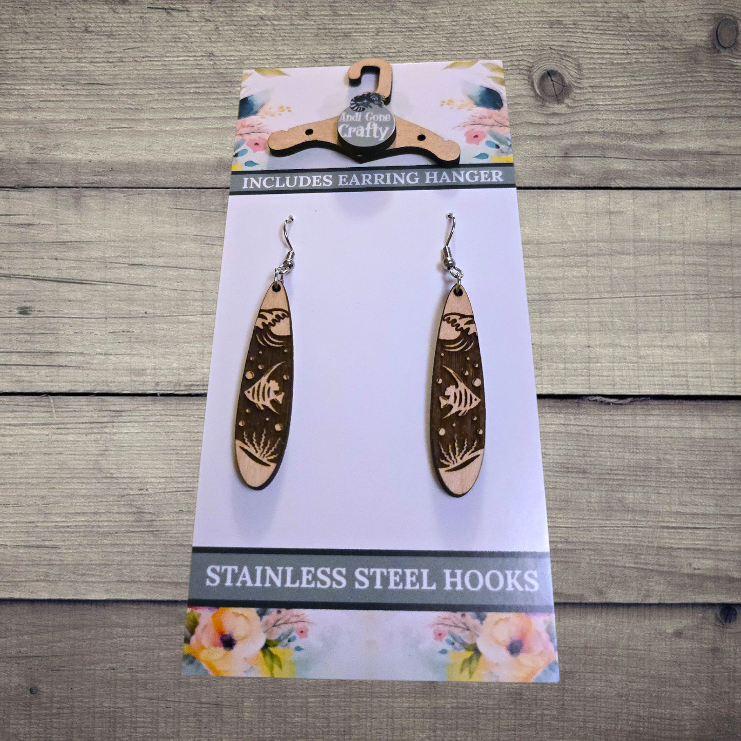 Fish - (Lightweight Wood and Stainless Steel Hooks) - Earring Number 300466