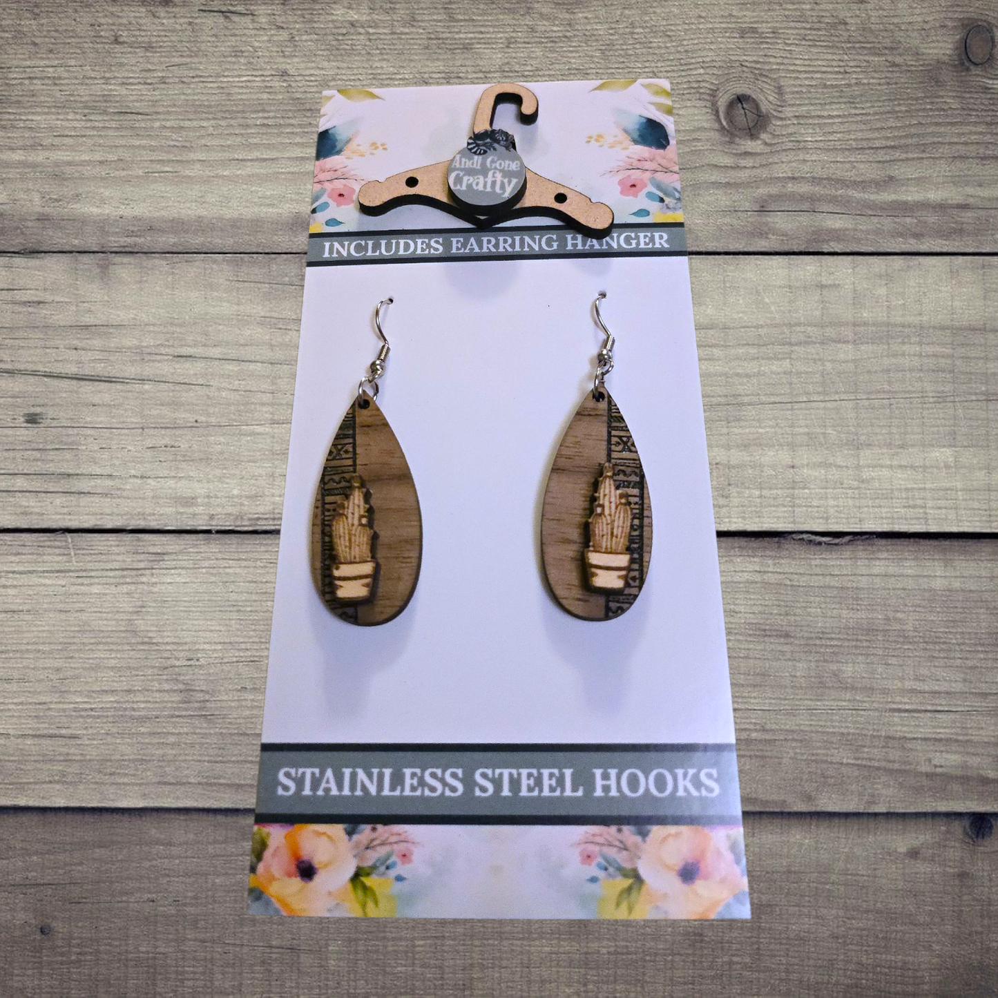 Plant - (Lightweight Wood and Stainless Steel Hooks) - Earring Number 300467