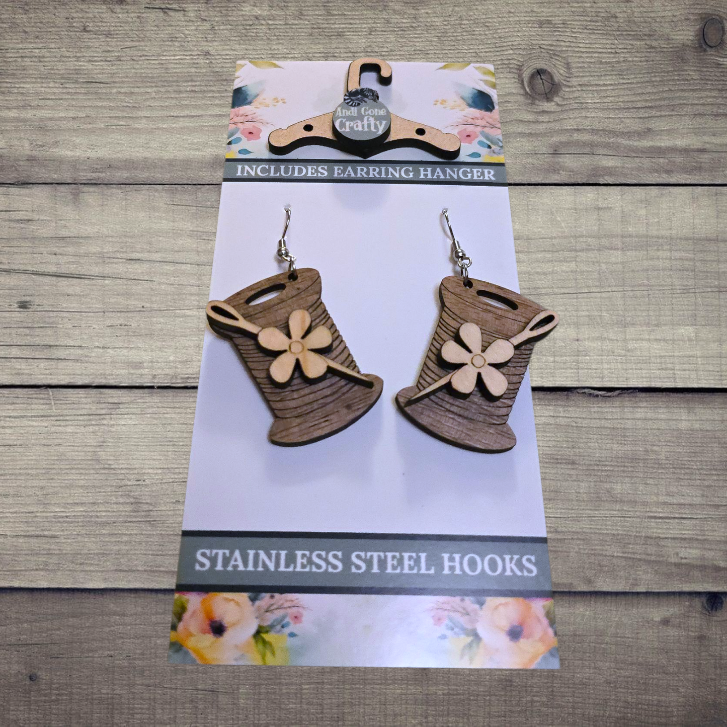 Needle and Thread - (Lightweight Wood and Stainless Steel Hooks) - Earring Number 300468