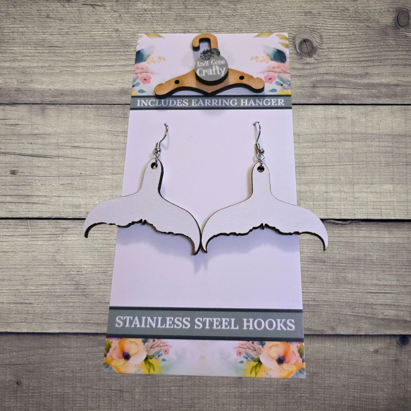 Whale Tale - (Lightweight Wood and Stainless Steel Hooks) - Earring Number 300454