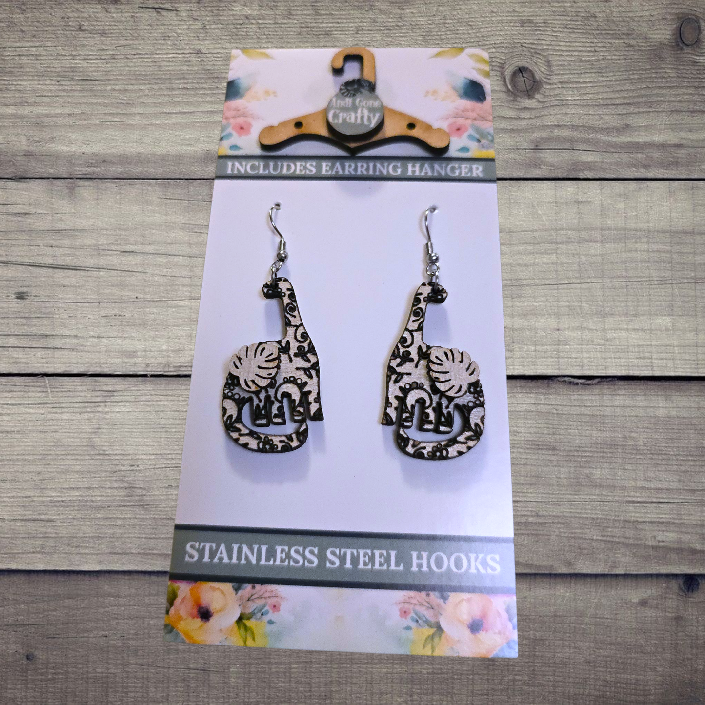 Dino - (Lightweight Wood and Stainless Steel Hooks) - Earring Number 300433