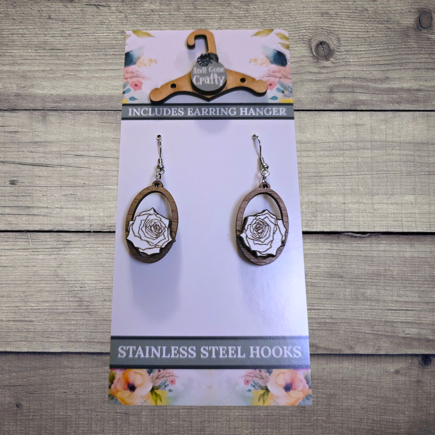 Flower - (Lightweight Wood and Stainless Steel Hooks) - Earring Number 300441