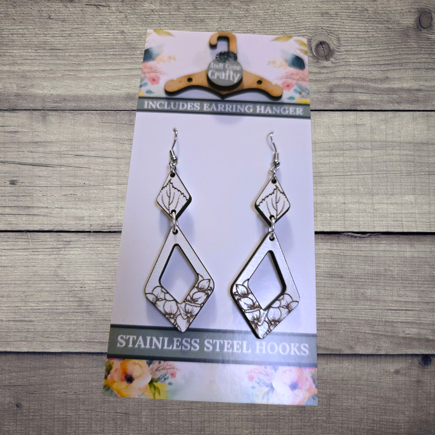 Flower - (Lightweight Wood and Stainless Steel Hooks) - Earring Number 300435