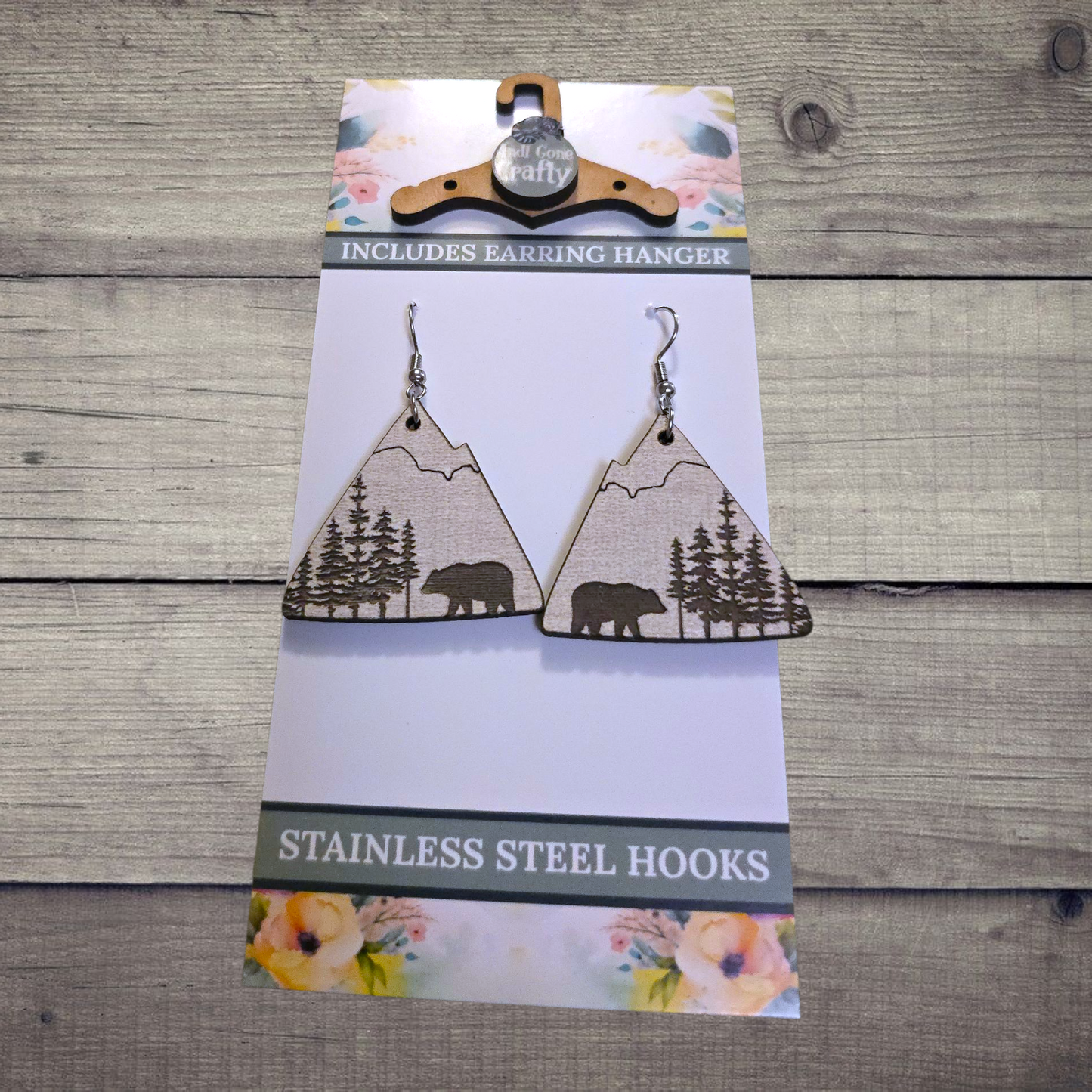 Mountain - (Lightweight Wood and Stainless Steel Hooks) - Earring Number 300400