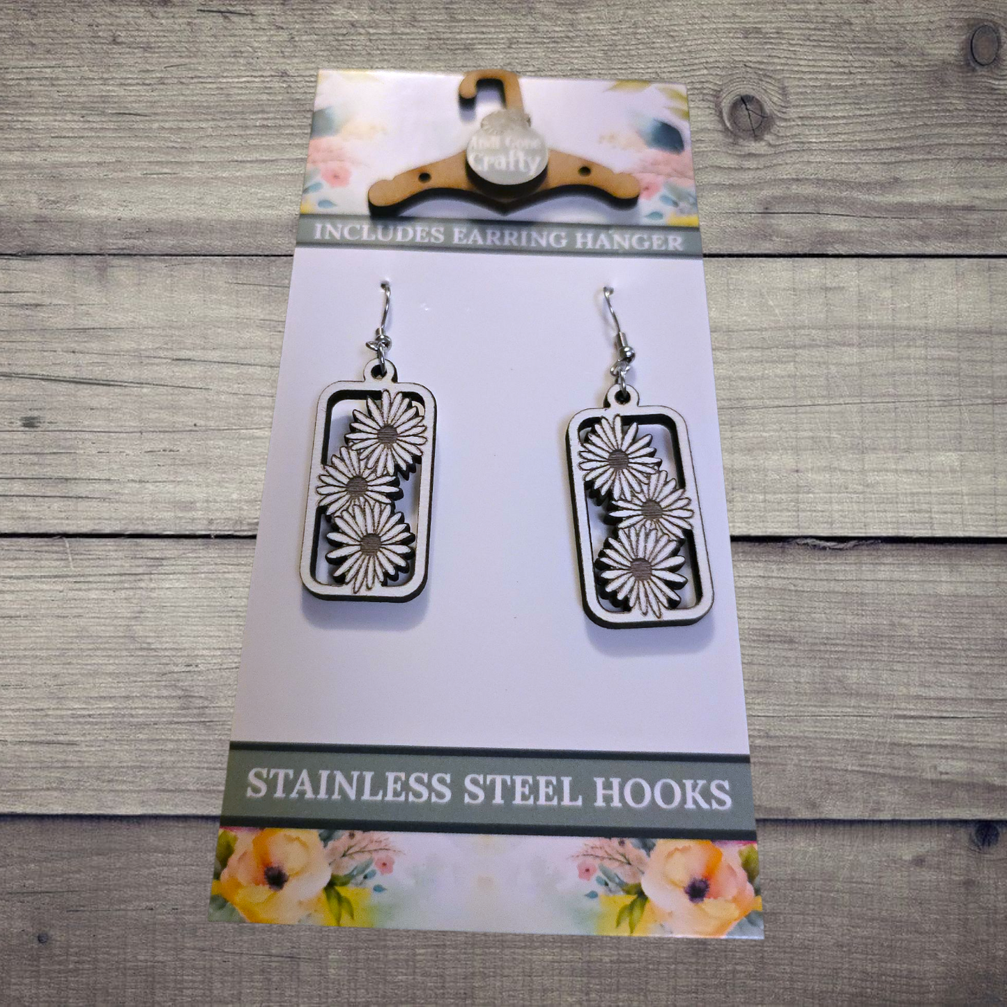 Flower - (Lightweight Wood and Stainless Steel Hooks) - Earring Number 300402