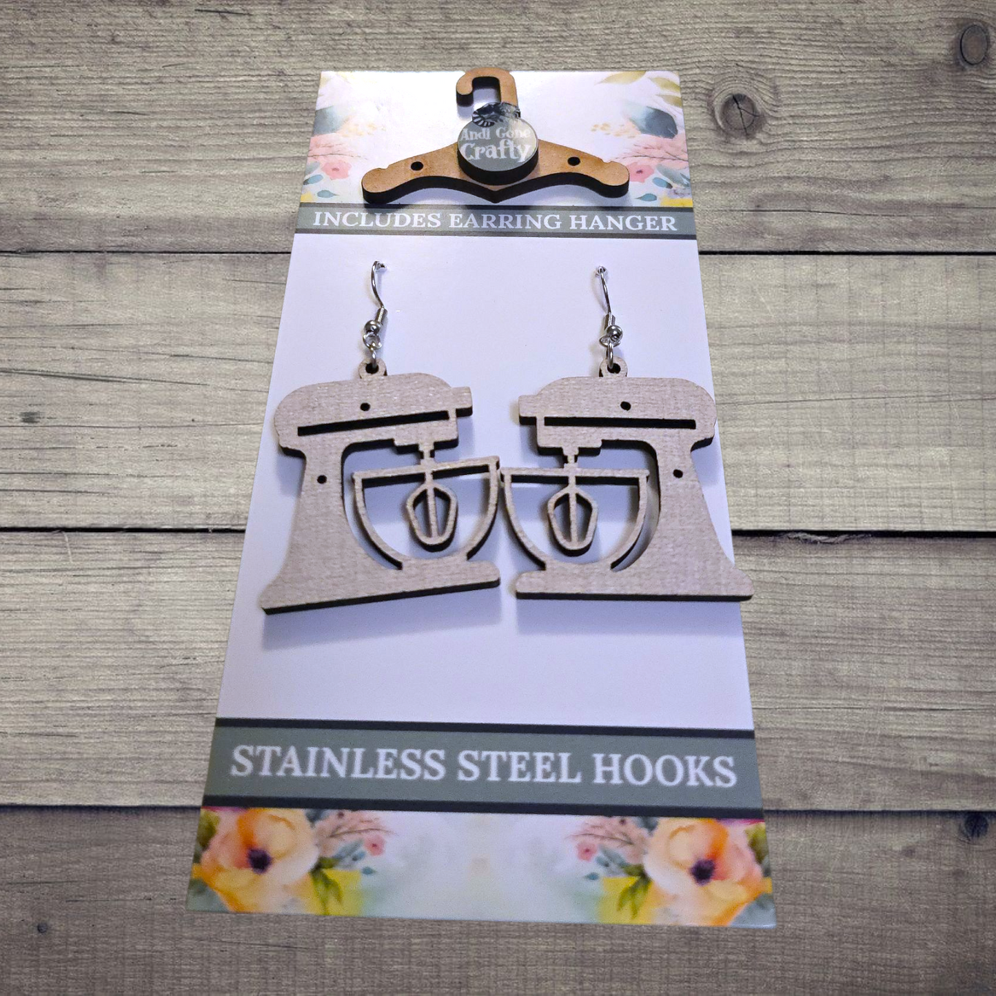 Mixer - (Lightweight Wood and Stainless Steel Hooks) - Earring Number 300404