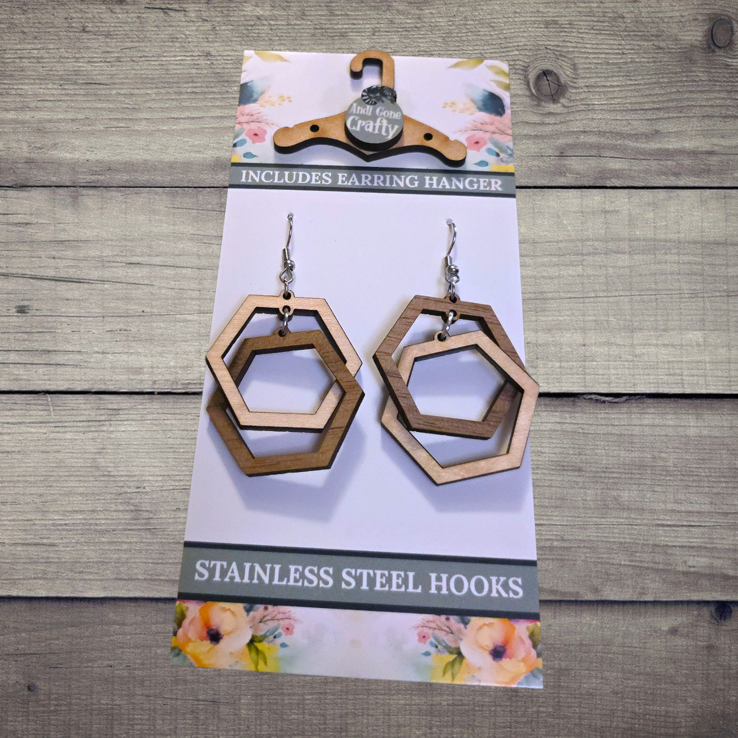 Shape - (Lightweight Wood and Stainless Steel Hooks) - Earring Number 300406