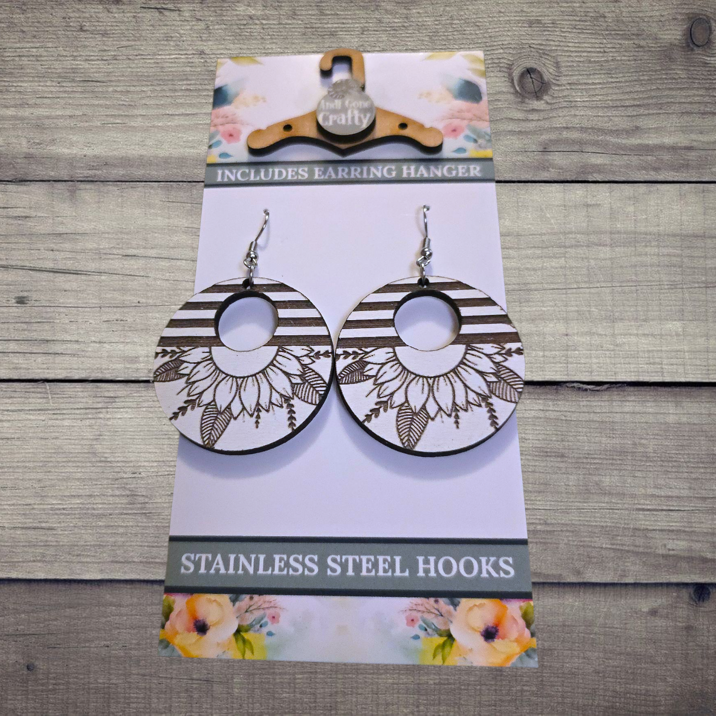 Flower - (Lightweight Wood and Stainless Steel Hooks) - Earring Number 300408