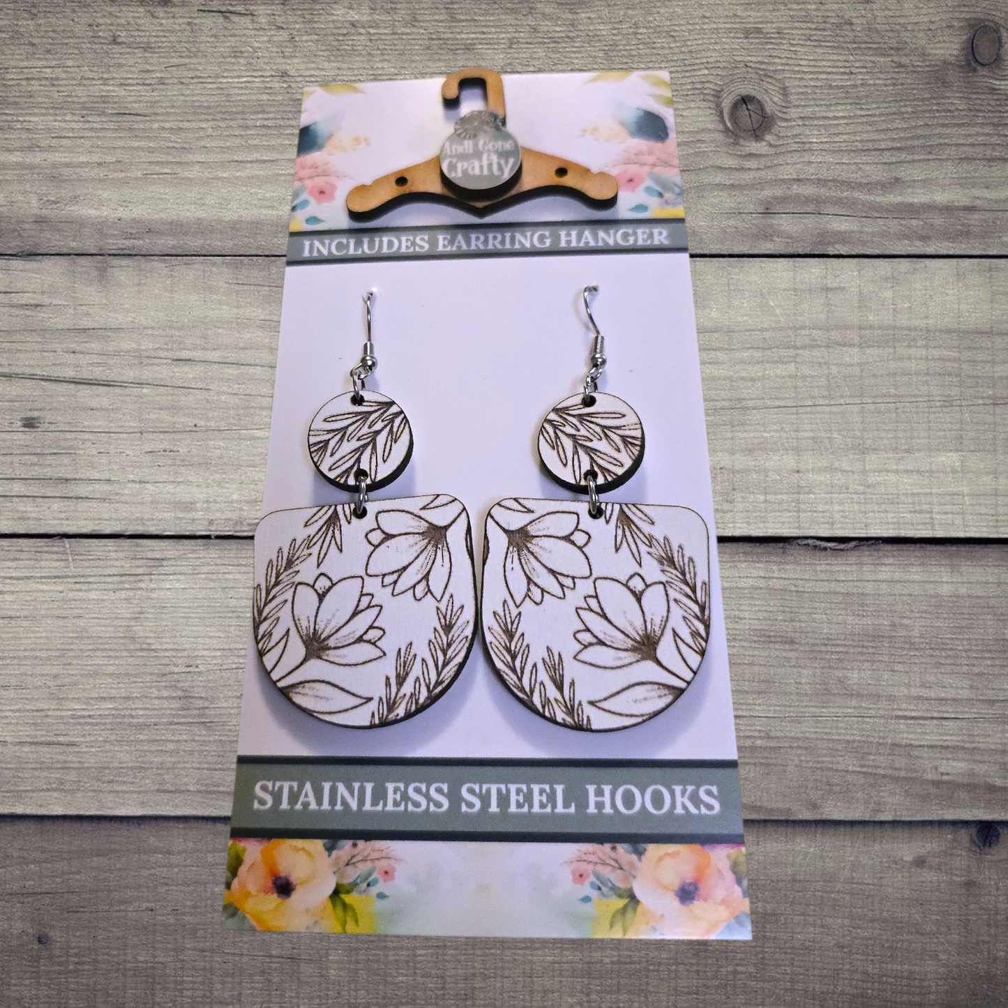 Flower - (Lightweight Wood and Stainless Steel Hooks) - Earring Number 300410