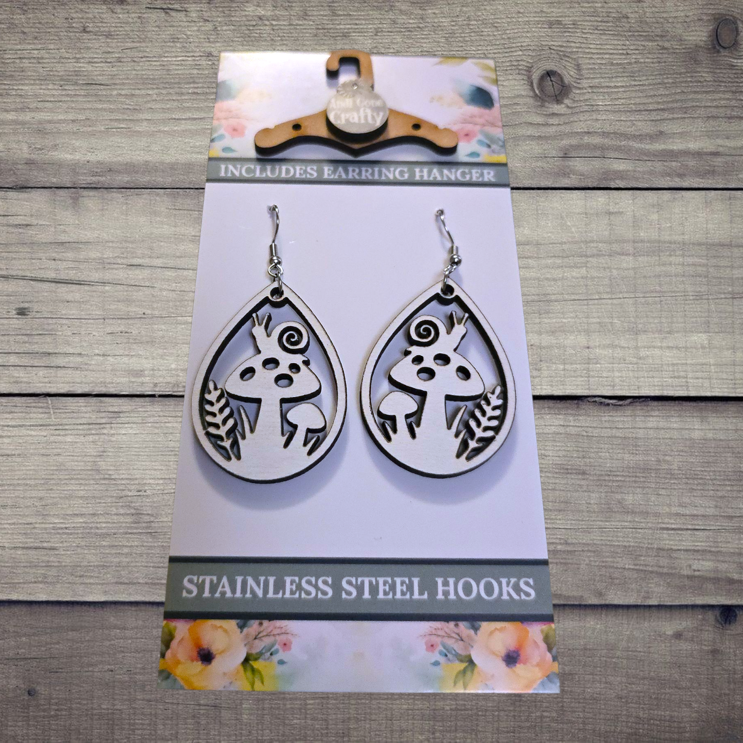 Mushroom - (Lightweight Wood and Stainless Steel Hooks) - Earring Number 300411