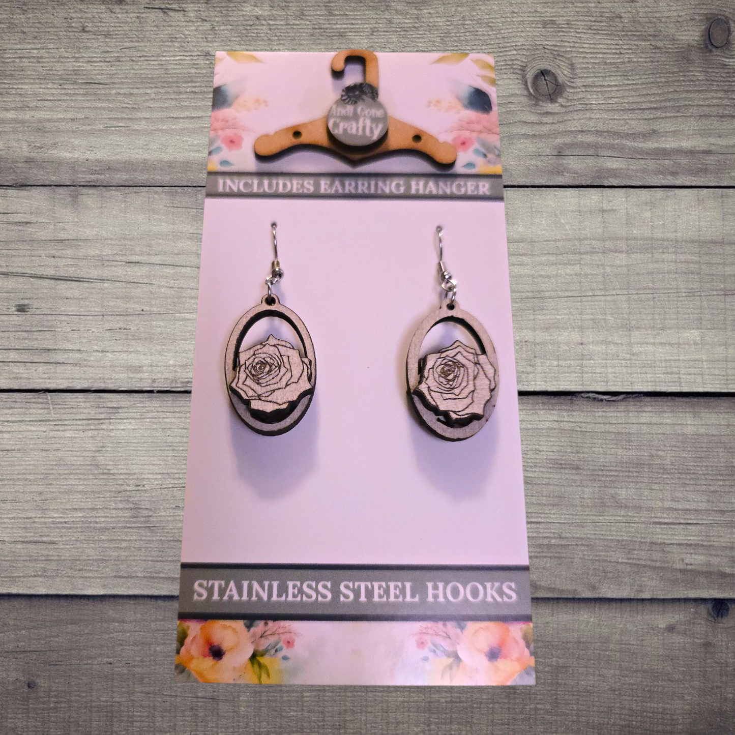 Flower - (Lightweight Wood and Stainless Steel Hooks) - Earring Number 300418