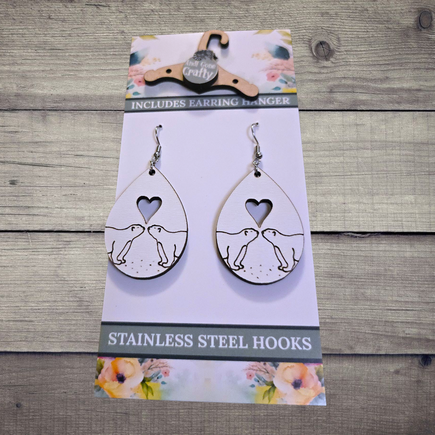 Polar Bear - (Lightweight Wood and Stainless Steel Hooks) - Earring Number 300426
