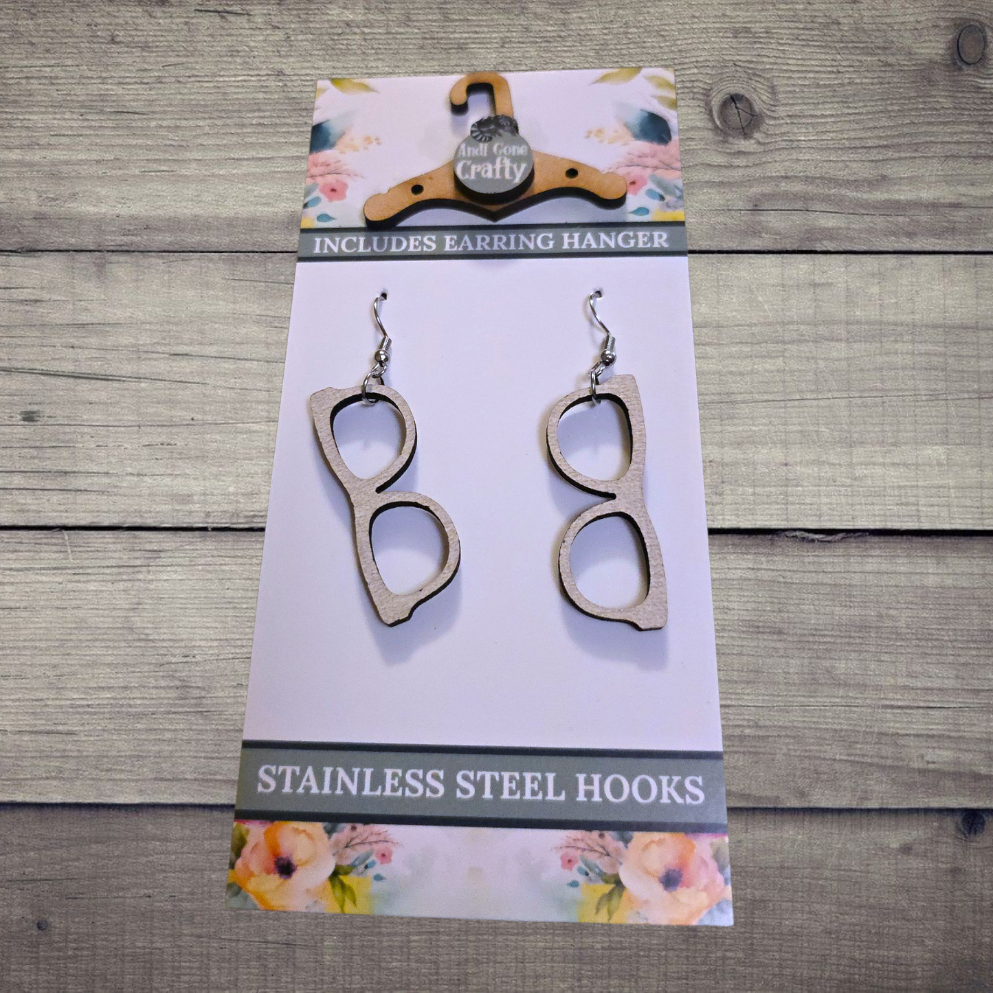 Glasses - (Lightweight Wood and Stainless Steel Hooks) - Earring Number 300427