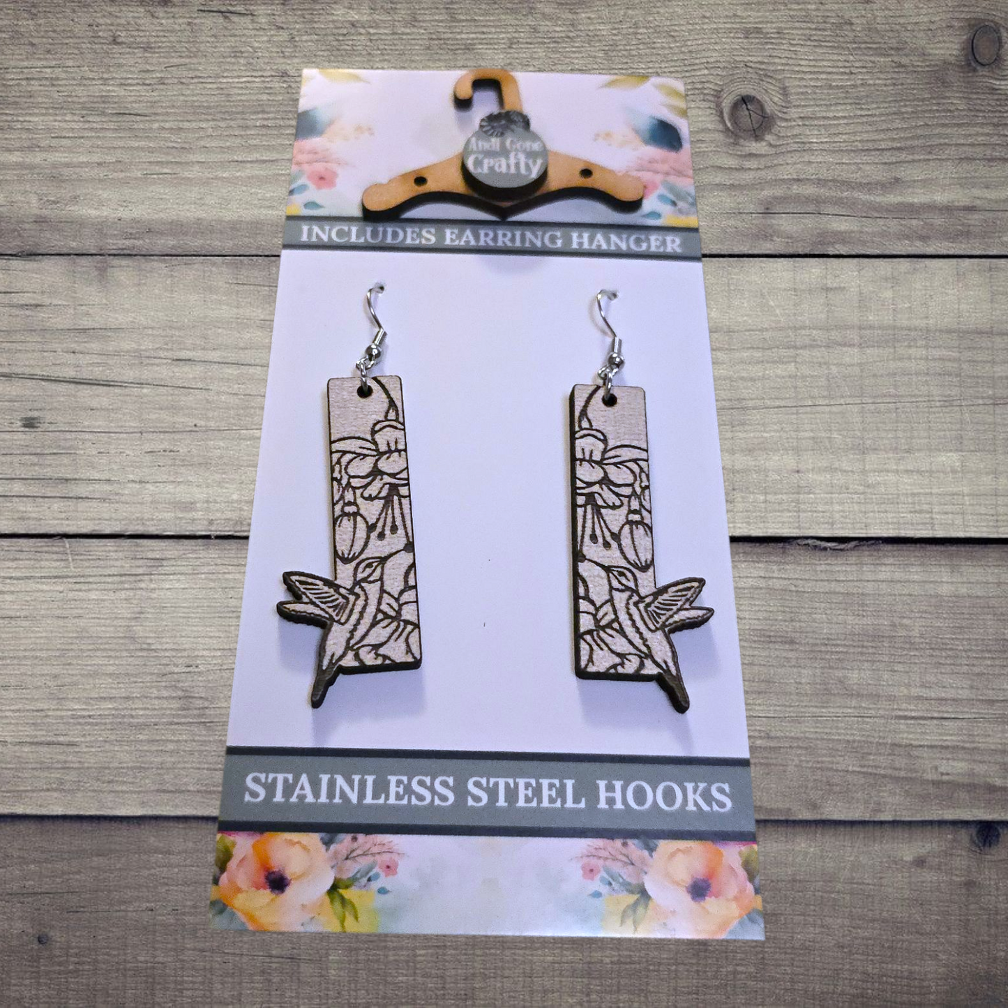 Humming Bird - (Lightweight Wood and Stainless Steel Hooks) - Earring Number 300431