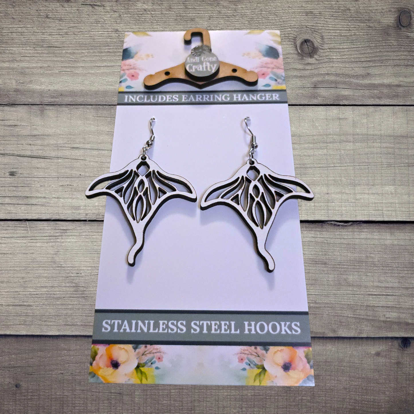 Stingray - (Lightweight Wood and Stainless Steel Hooks) - Earring Number 300432