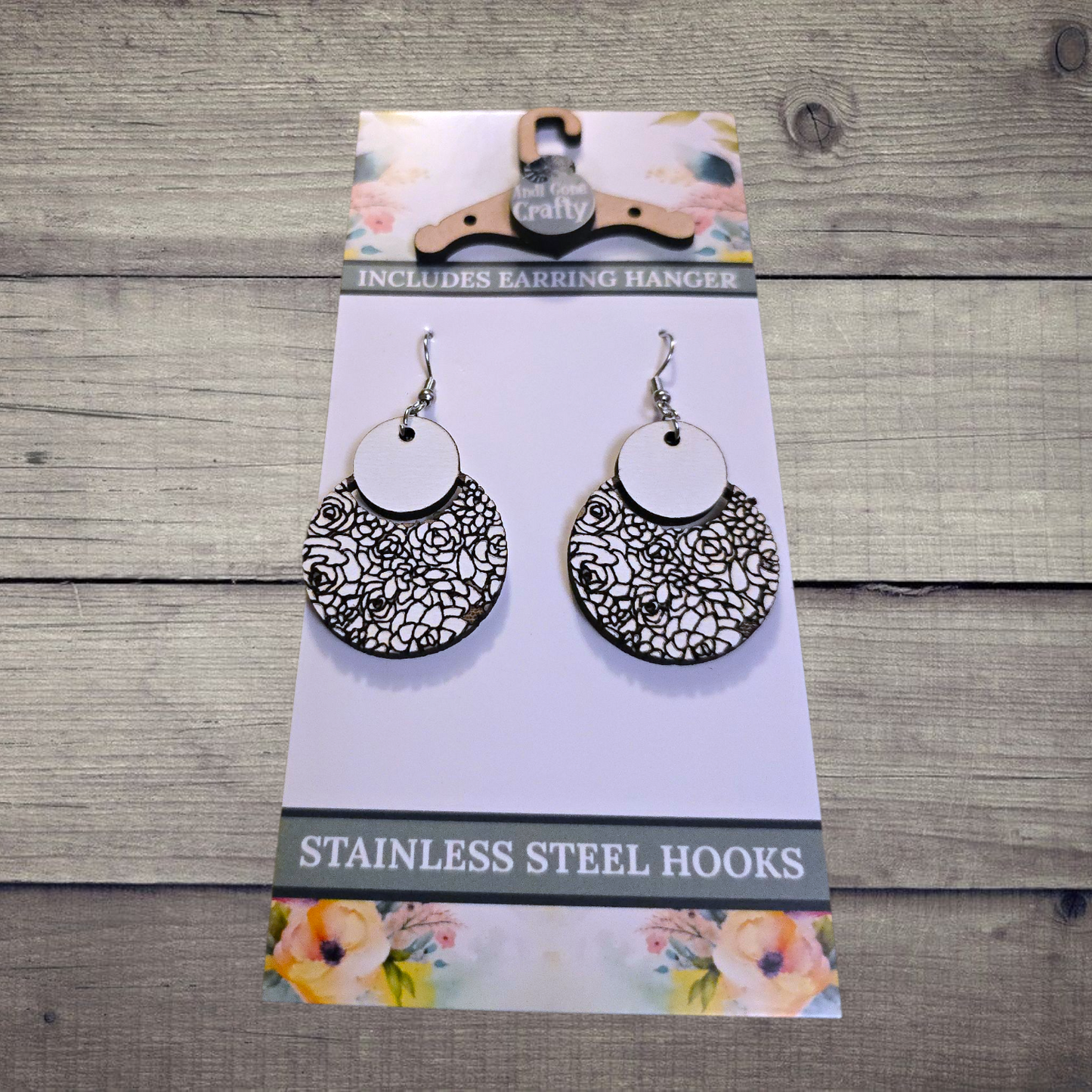 Flower - (Lightweight Wood and Stainless Steel Hooks) - Earring Number 300381