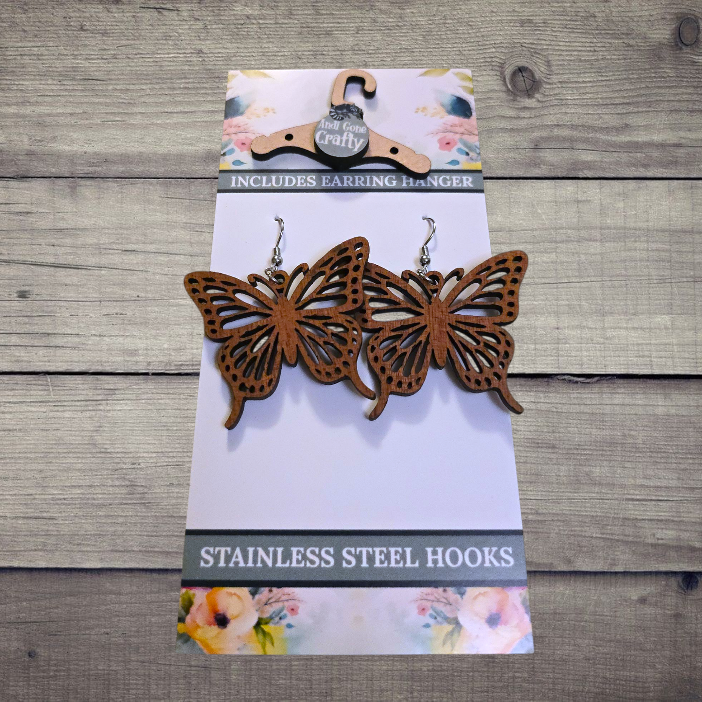 Butterfly - (Lightweight Wood and Stainless Steel Hooks) - Earring Number 300382