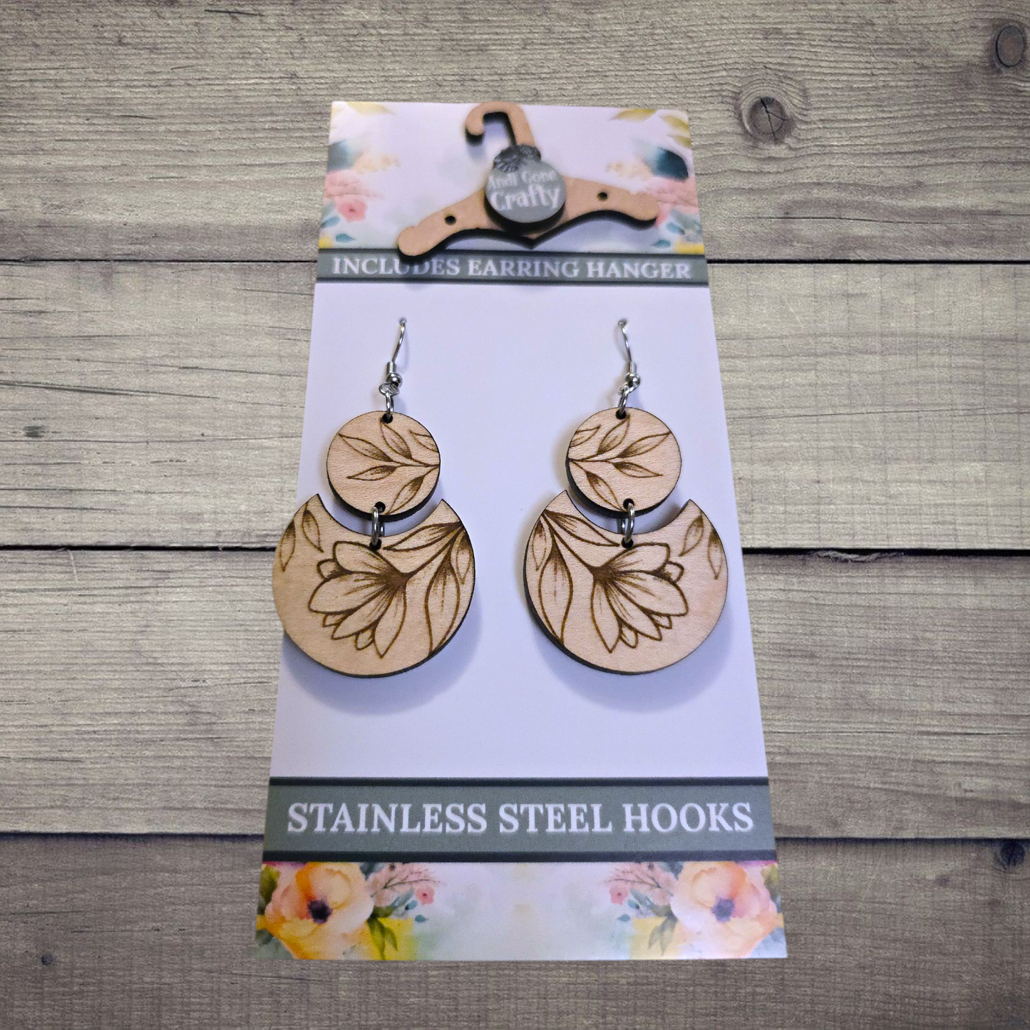 Flower - (Lightweight Wood and Stainless Steel Hooks) - Earring Number 300385