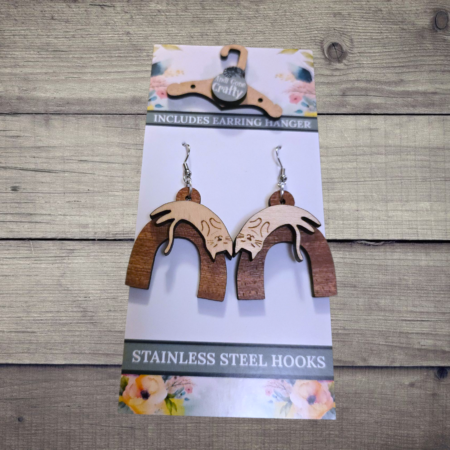 Cat - (Lightweight Wood and Stainless Steel Hooks) - Earring Number 300346