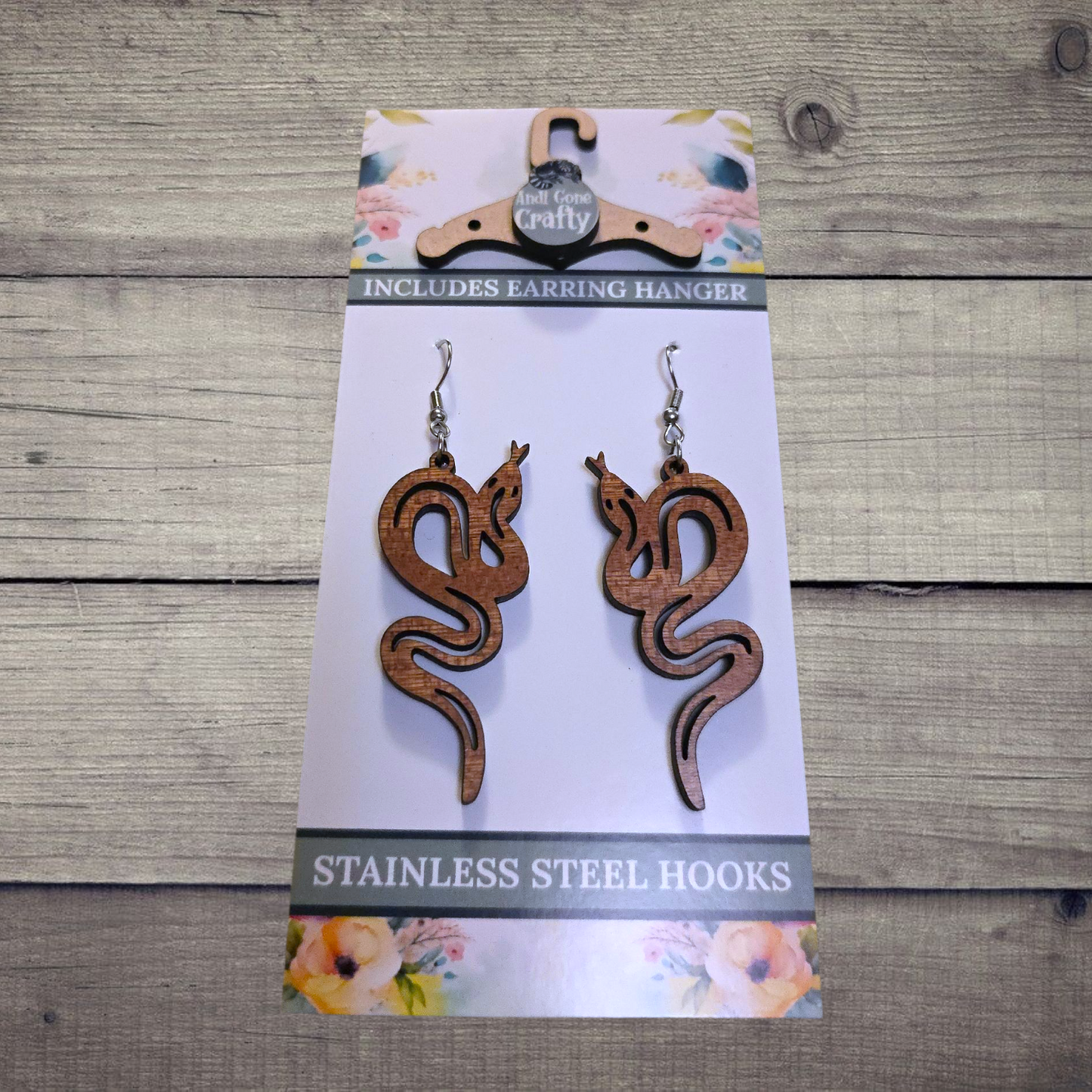 Snake - (Lightweight Wood and Stainless Steel Hooks) - Earring Number 300357