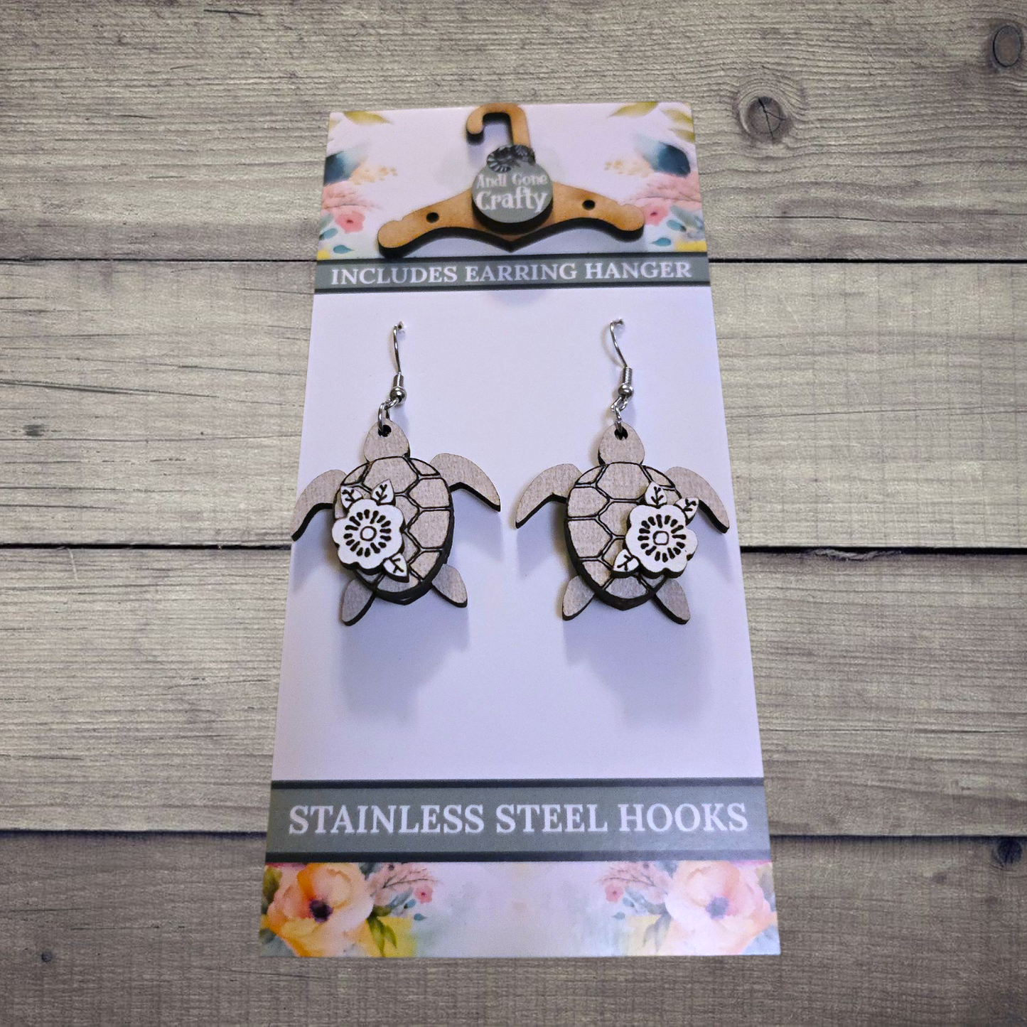 Sea Turtles - (Lightweight Wood and Stainless Steel Hooks) - Earring Number 300358