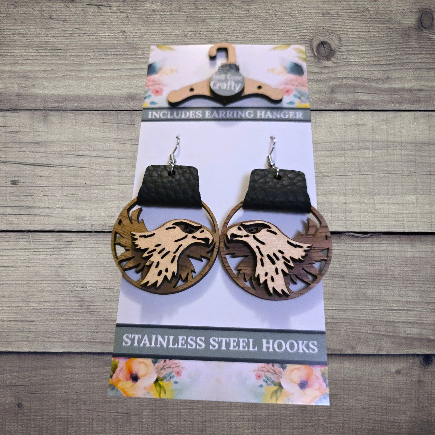 Eagle - (Lightweight Wood and Stainless Steel Hooks) - Earring Number 300355