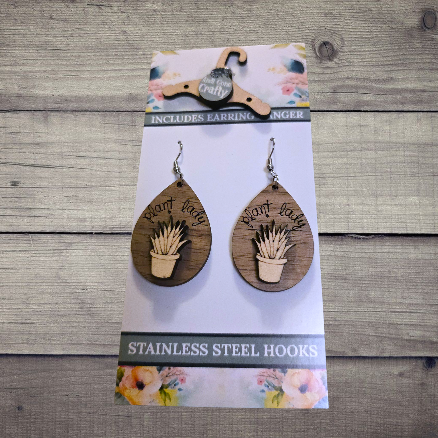Plant Lady - (Lightweight Wood and Stainless Steel Hooks) - Earring Number 300353