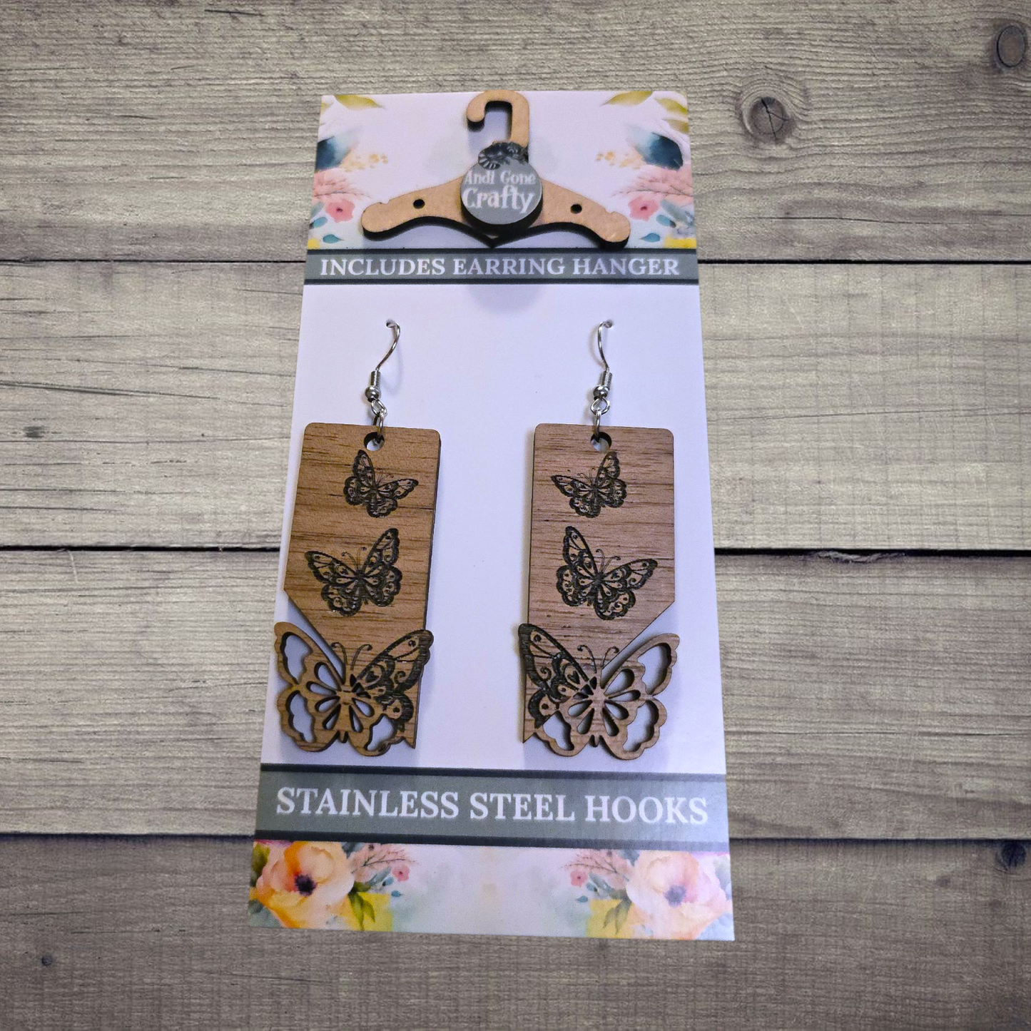 Butterfly - (Lightweight Wood and Stainless Steel Hooks) - Earring Number 300342