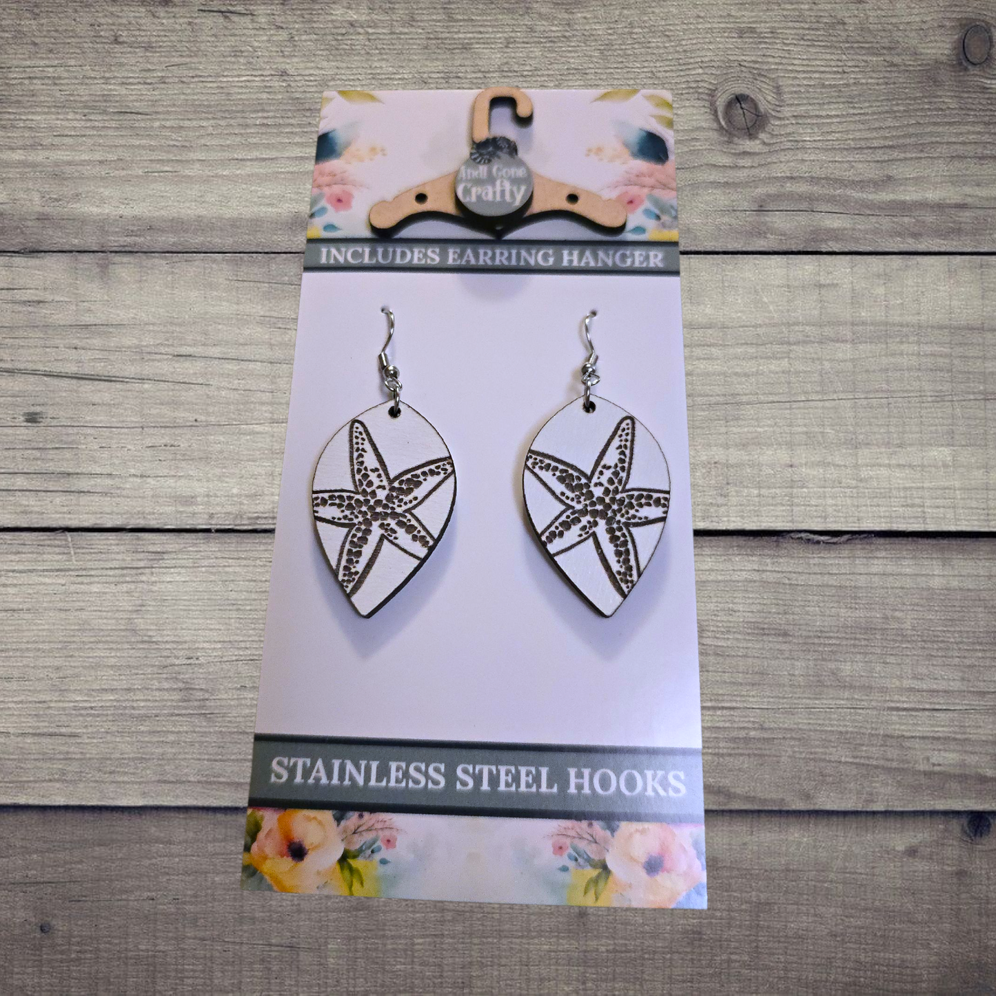 Starfish - (Lightweight Wood and Stainless Steel Hooks) - Earring Number 300343