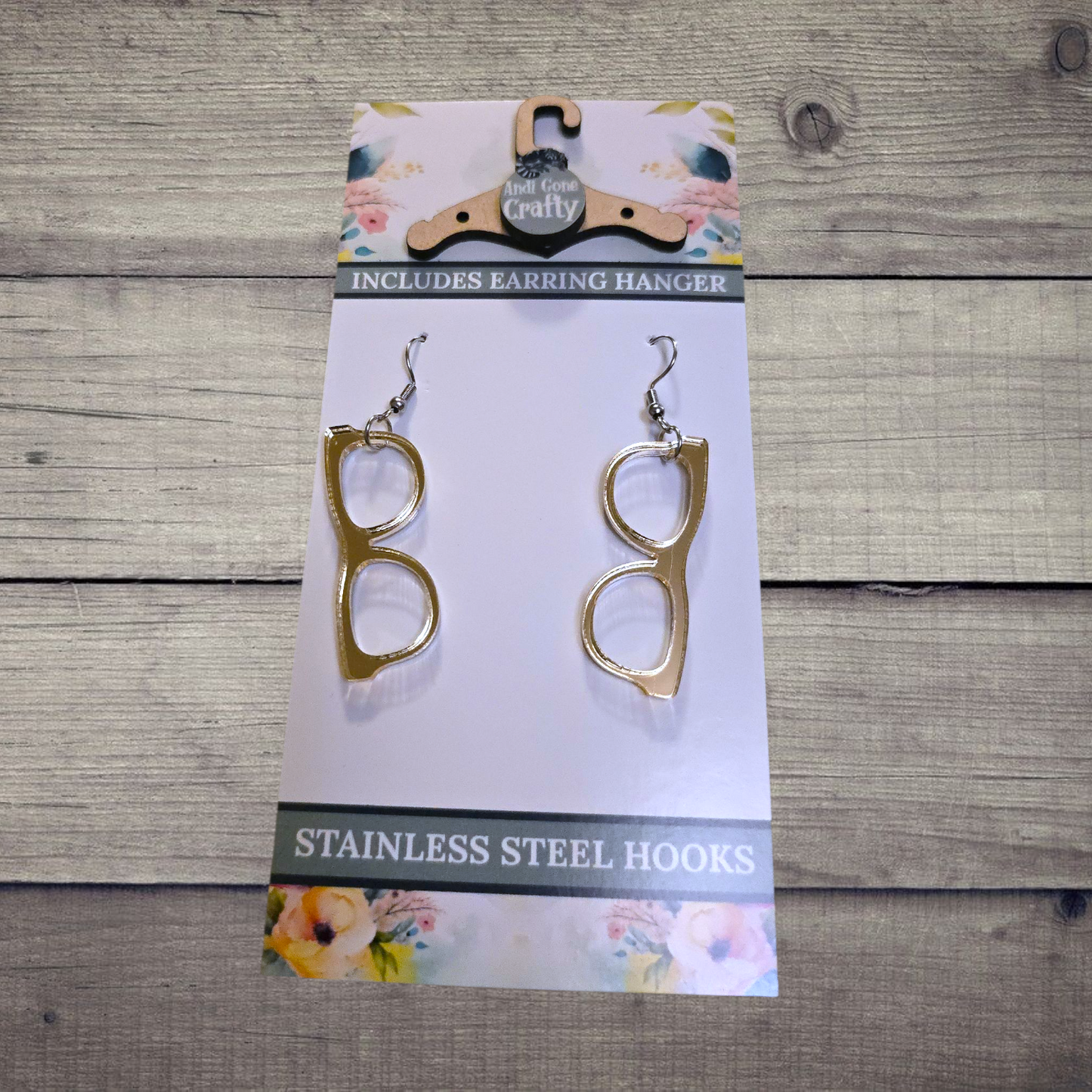 Glasses - (Lightweight Wood and Stainless Steel Hooks) - Earring Number 300345